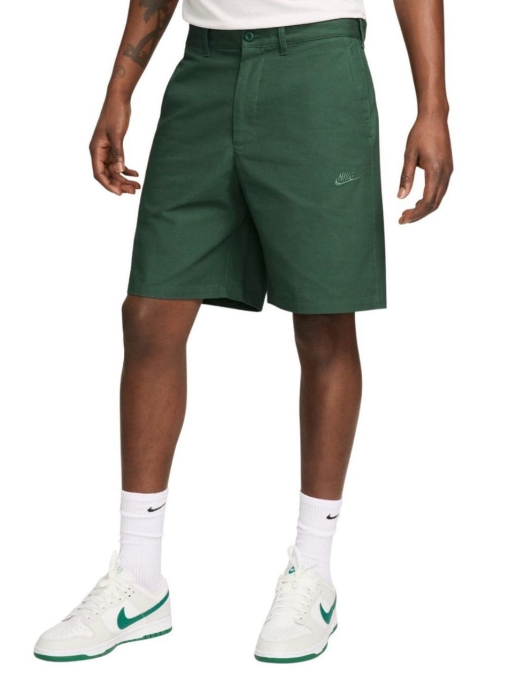 Nike Men's Dark Green Flat-Front Casual Shorts